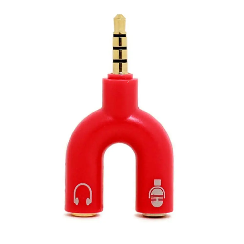 1PC U Type Adapter Dual 3.5 MM Headphone Plug Audio Cables Splitter Microphone 2 in 1 Swivel Connector Jack Plug Adapter 