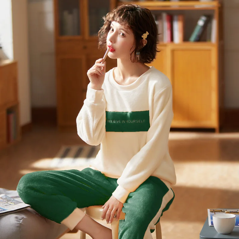 

Pajamas Women's 270 Grams Coral Velvet Autumn & Winter Long Sleeve Plus-sized Increase the Fat Mm200 Catty Flannel Homewear Set