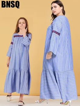 

Embroidery Girls Abaya Striped Maxi Dress Hijab Children's Wear Family Matching Outfits Kimono Long Robes Eid Ramadan Islamic