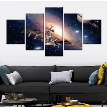 

Poster Art Paintings Canvas Poster Print 5 Panels Space satellite Picture Home Decor Wall Art