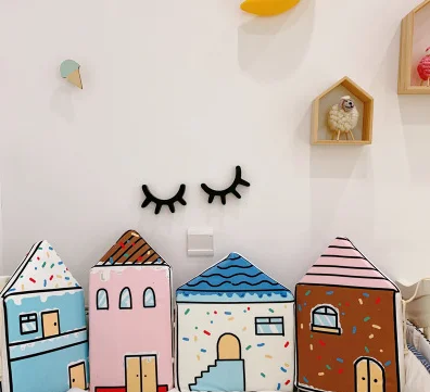 Little House Pattern Crib Protection Infant Cot Newborn Bedding Baby Bed Bedding 4pcs Baby Bed Bumper - Цвет: ice