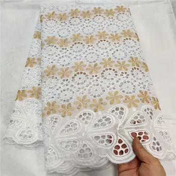 

Beautiful African Lace Fabric High Quality French 100% Cotton Embroidery Nigerian Net Laces fabrics With Rhinestone 5Yards/Lot