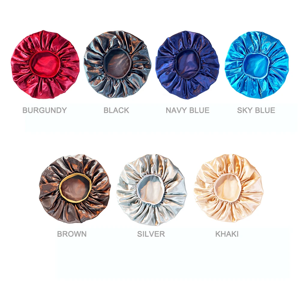 Luxury Jumbo Satin Bonnet Cap Wide Elastic Band Night Hair Care Cover Big Size 3