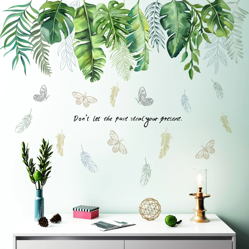 [SHIJUEHEZI] Green Plant Leaves Wall Stickers Vinyl DIY Tree Leaf Mural Decals for Living Room Nursery Kitchen House Decoration | Дом и сад