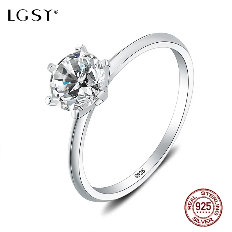 

LGSY Fashion Jewelry Wedding Rings 925 Sterling Silver Romantic Fine Jewelry Crystal Engagement Round Rings For Women DR1012