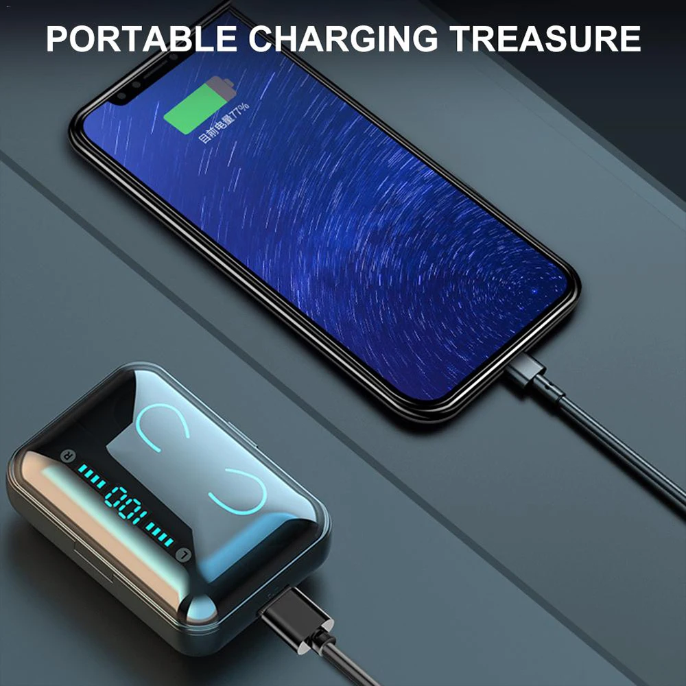 Wireless Headphones TWS Bluetooth5 0 Earphone 2000MAH HiFi IPX7 Waterproof Earbuds Touch Control Headset for Sports Game