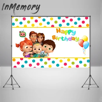 

Custom Baby Shower newborn photography background colorful dots Cocomelon family theme backdrop cake table banner decorations
