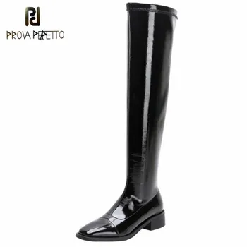 

Prova Perfetto Square Toe Botas Feminina Sexy Elasticity Square Heel Winter Non-slip Casual Zapatos De Mujer Plus Size 33-42