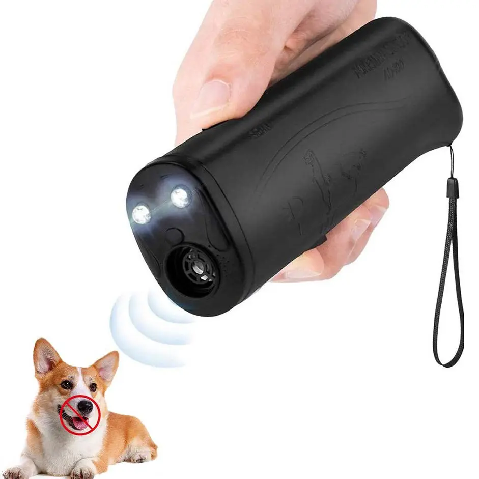 Dispositivo contra ladridos de entrenador repelente de perros de mano con linterna LED, dispositivo de entrenamiento de perros disuasor de ladridos ultrasónico