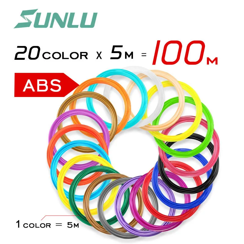 ABS filament 100m SUNLU 3d принтер Ручка Поддержка PLA/ABS нити 1,75 мм как детский подарок на день рождения ребенок Исследуйте интеллектуальная печать Ручка с коробкой - Цвет: ABS filament 100m