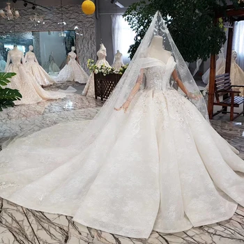 شراءBGW HT42111 فستان زفاف شعبي فاخر مع طرحة زفاف قبالة الكتف فستان الزفاف مع قطار Vestido De Noiva Princesa