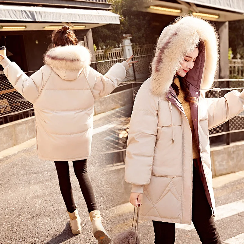 

Short-height Cotton-padded Jacket Women's Mid-length 2018 New Style Winter Loose-Fit Large Fur Collar Cotton-padded Clothes Thic