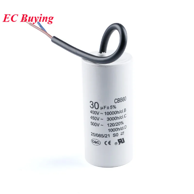 CBB60 AC 450V Motor Run Capacitor Starting Capacitor 2/3/4/5/6/8/10/12/14/15/16/18/20/25/30/40/45/50/60/70UF for Washing Machine