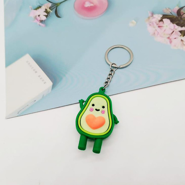 Simulated Fruit Avocado Keychain 3D Soft Resin Smiling Avocado Keychains Couple Jewelry Women Fashion Christmas Small Gift