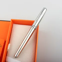 Pluma estilográfica de acero inoxidable, pluma de lujo de plata de 0,5 MM, punta de tinta con nombre para escuela y oficina, papelería de regalo, 3 piezas