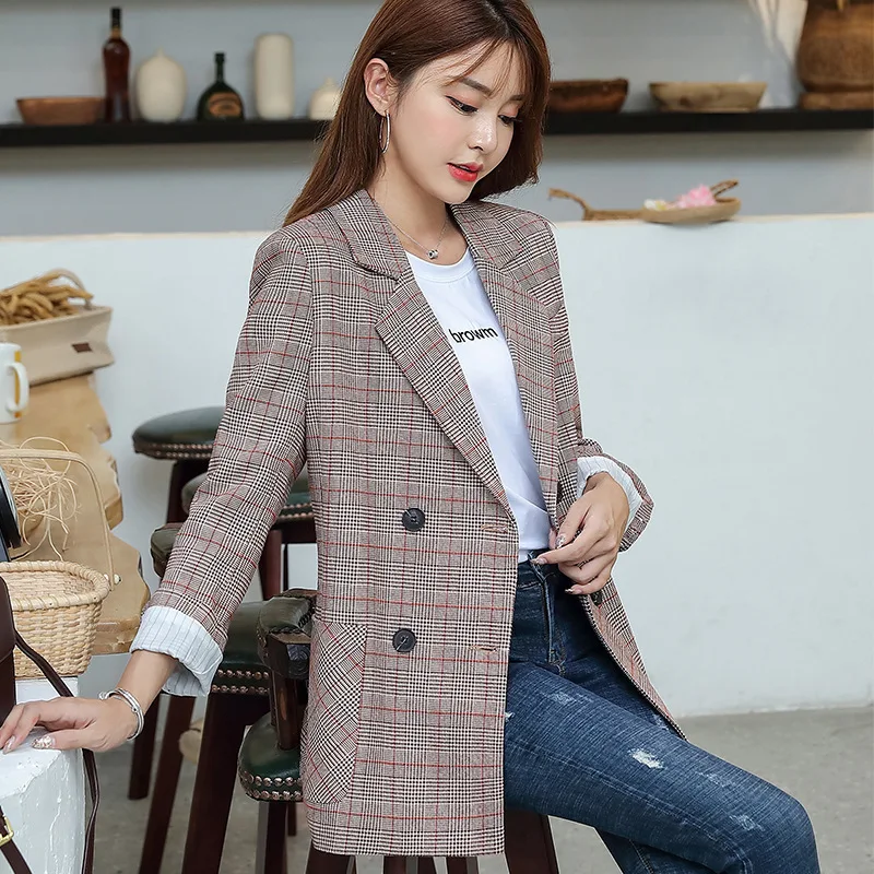 

Yls221 Online Celebrity Mid-length Small Suit Coat Women's 2019 Spring And Autumn Plaid Europe And America Suit Women's Loose-Fi