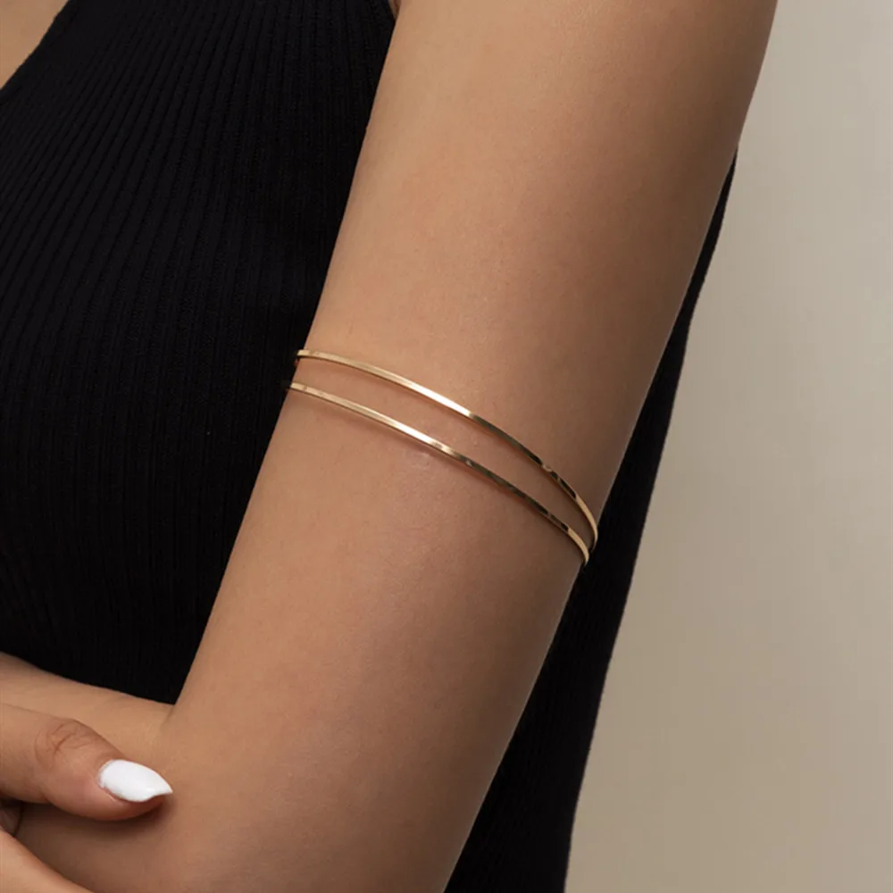 Metal Hollow Double C-shaped Arm Bracelet Bangles Hand Jewelry for Women Geometric Open Upper Cuff Armlet Armband Chain | Украшения и