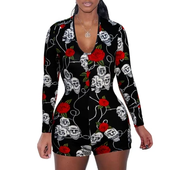 

Sexy Jumpsuits Printed Ladies Sleep Wear Rompers Sexy Deep V Neck Home Wear Women Skinny Jumpsuits Bodysuits Night Sleepwear D30