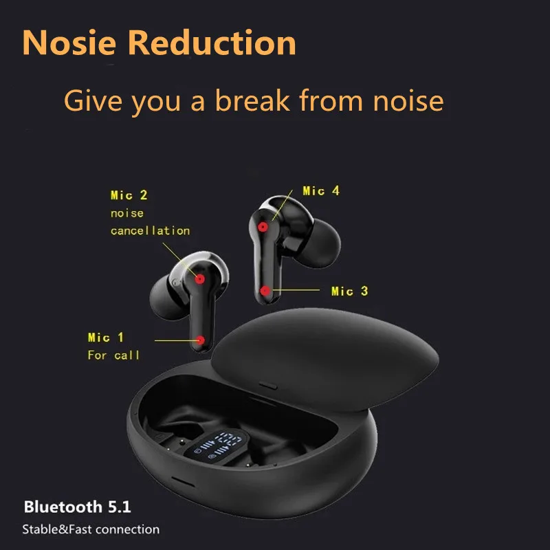 TWS Wireless Bluetooth 5.1 ANC Noise Canceling Earbuds Sport Waterproof Earphone Low Latency Gaming Long Battery Touch Headsets
