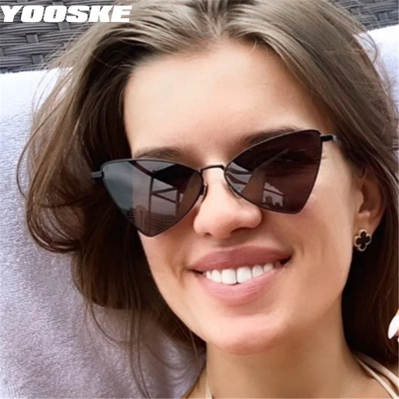 YOOSKE брендовые дизайнерские солнцезащитные очки кошачий глаз для женщин и мужчин роскошные маленькие треугольные солнцезащитные очки винтажные модные желтые очки женские UV400