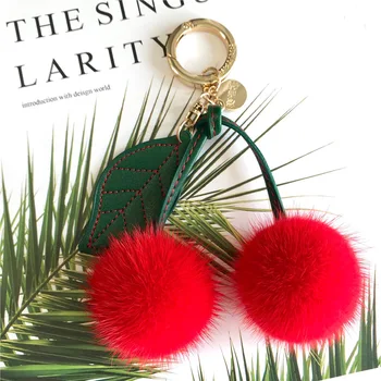 

2020 Luxury Real Fox Fur Ball PomPom 9 Colors Genuine Mink Fur Keychain Cherry Fruit Metal Key Ring Pendant Bag Charm Women f332