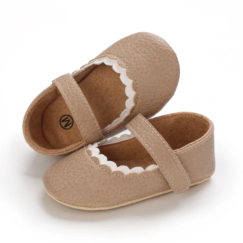 Infant Newborn Baby Girls Princess Non-Slip Floral Border Shoes Toddler Baby Soft PU Leather Prewalker Shoes Solid First Walkers