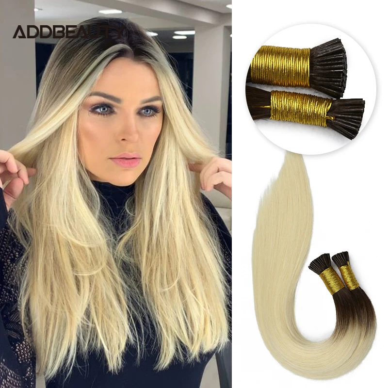 Em linha reta eu ponta fusão cabelo queratina cápsulas brasileiro virgem cru extensão do cabelo humano de alta qualidade extremidade grossa ombre cor escura