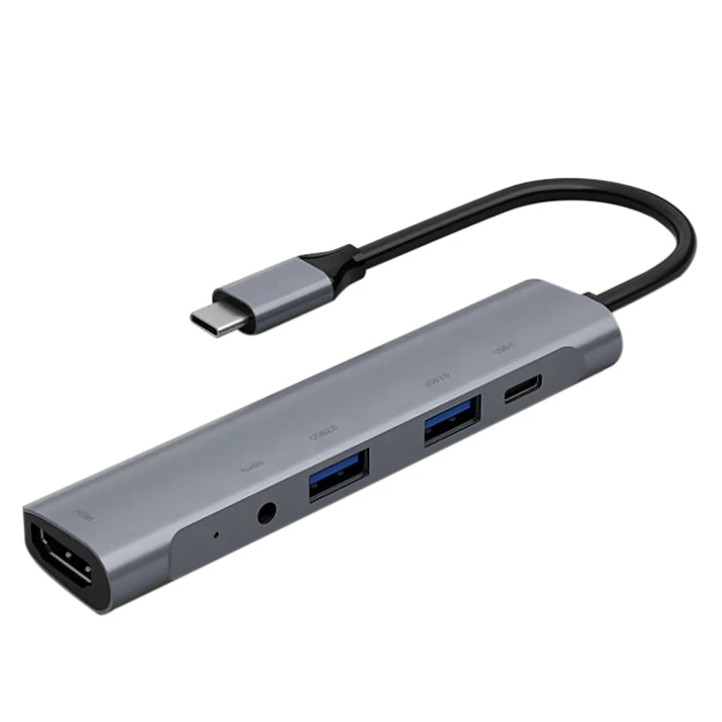 Док-станция пять в одном USB C концентратор HDMI-совместима с 4K @ 30 Гц + PD 60 Вт 3 0 2 аудио