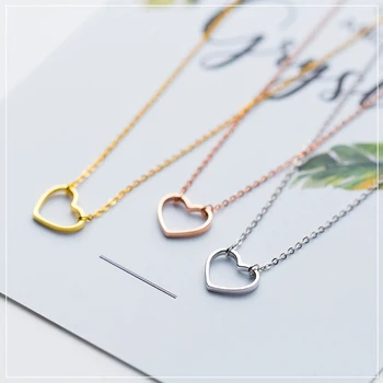 Modian 3 Color Fashion Romantic Simple Hearts Pendant Necklaces For Women 100% 925 Sterling Silver Charm Anniversary Jewelry