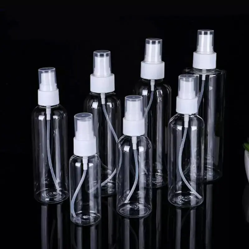 100개 10-100ml 스프레이 병 화장품 디스펜서 여행 키트 플라스틱 투명 미용 용기 세트 손 소독제 미니 미스트 스프레이