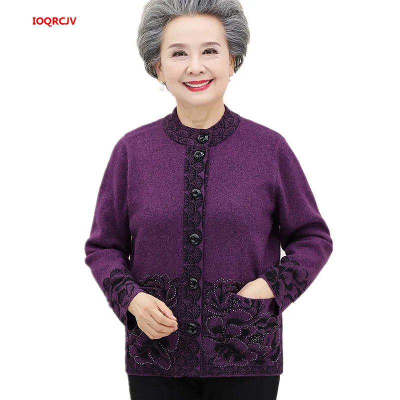 

Autumn Winter Mother Clothing 2019 Large Size Women Sweater Coats High Quality Cardigans Plus Size Grandma Knitting Sweater 1112