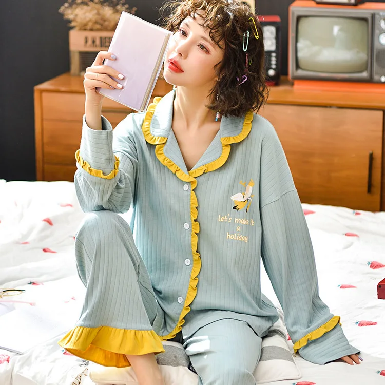 

Stripes Japanese-style Homewear Set Women's Pure Cotton Princess Pajamas Spring And Autumn New Style Japanese Korean Women's Two