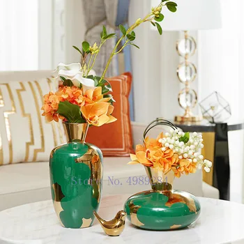 

Creative ceramics vase Retro Gold green Flower vase Flower arrangement accessories Modern home desktop decorations wedding
