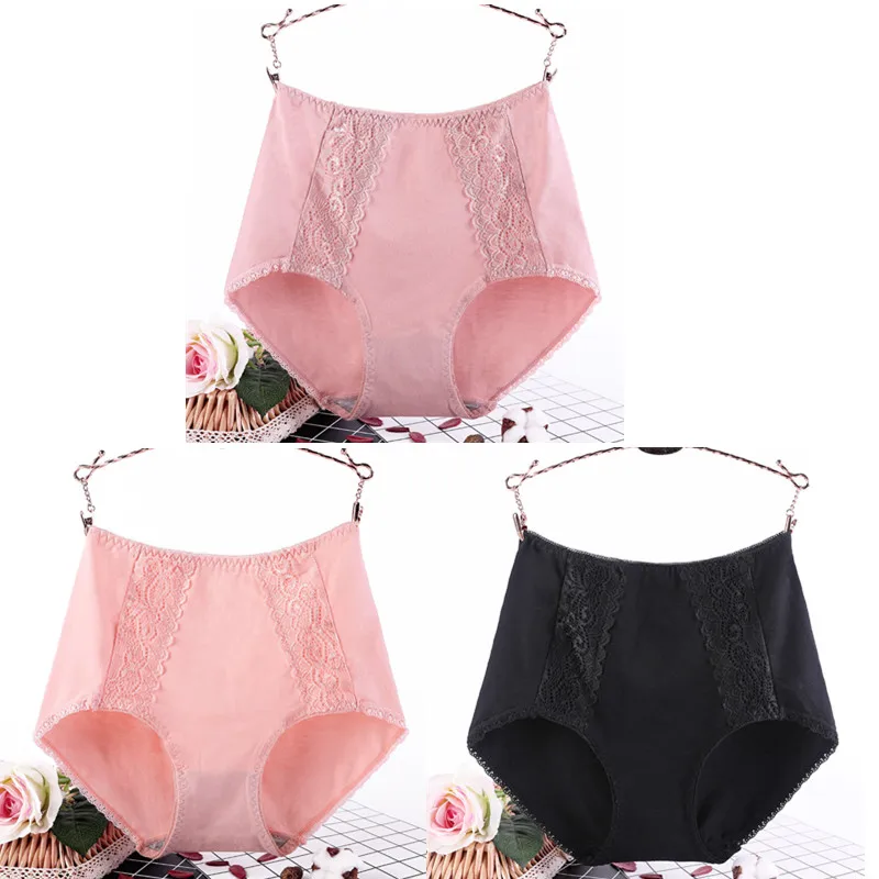 mei red pink black 3 шт./лот, XL-6XL, плюс размер, женские трусы высокого качества, удобные, хлопок, высокая талия, нижнее белье, женские сексуальные кружевные трусики 3353 - Цвет: mei red pink black
