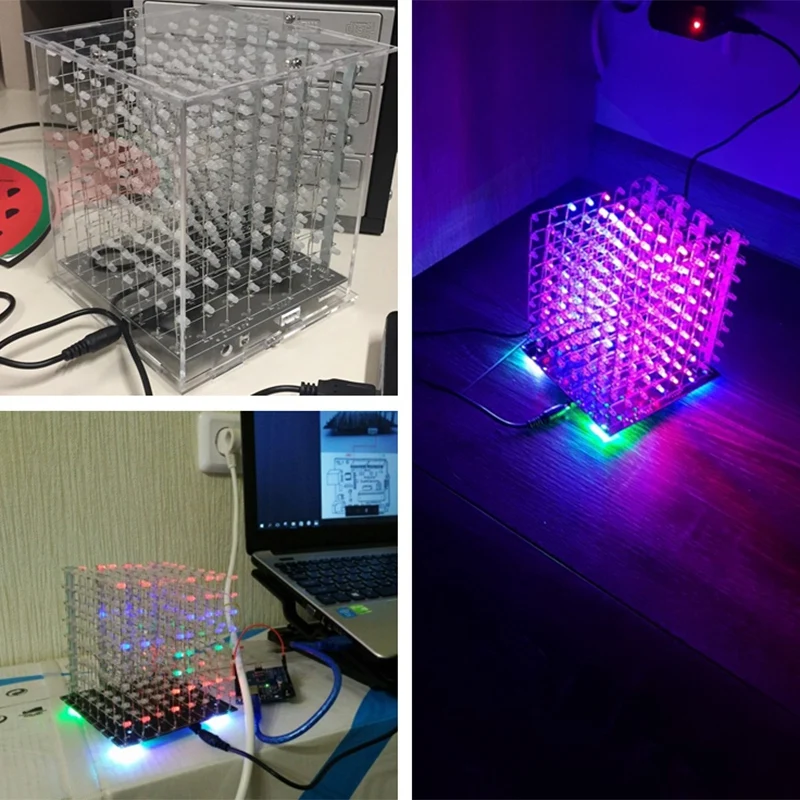 Топ-Сделай Сам электронный 3D многоцветный светодиодный светильник Cubeeds комплект с отличной анимацией 3D8 8X8X8 Подарочный светодиодный дисплей электронный DIY комплект