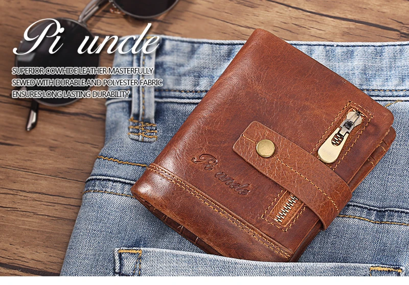Бренд Piuncle, мужской кошелек RFID, натуральная кожа, короткий кошелек для монет, модный тонкий кошелек для мужчин, Portomonee, с отделением для карт, фото