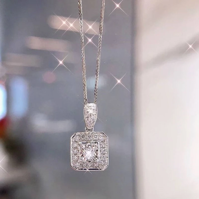 Фото Модное женское ожерелье Huitan с блестящим кубическим цирконием Простой квадратный