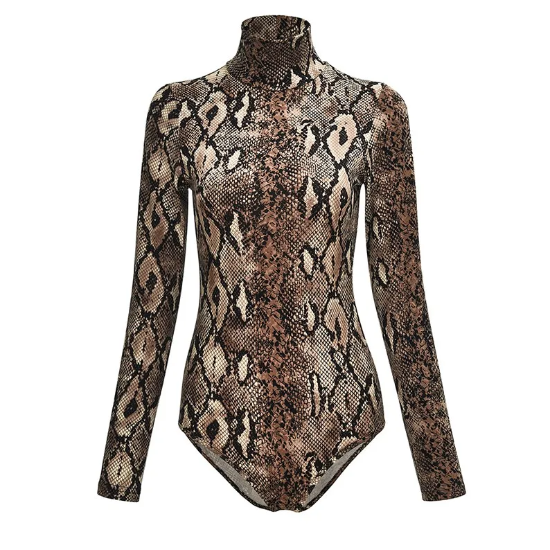 Snake pattern01 Леопардовый боди для женщин, сексуальный облегающий костюм, водолазка с длинным рукавом, комбинезон с принтом, комбинезоны - Цвет: Snake pattern01