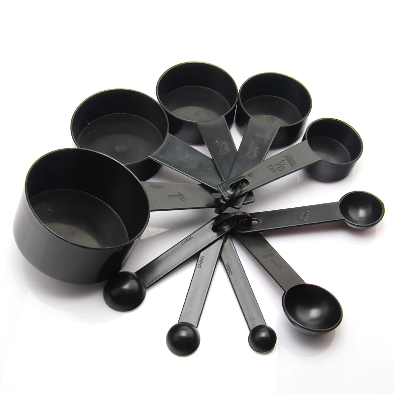 

Sale 10PCS/Lot Kitchen Supplies Popular Plastic Measuring Cups Black Color High Quality Scoop Measuring Tool Measuring Spoon