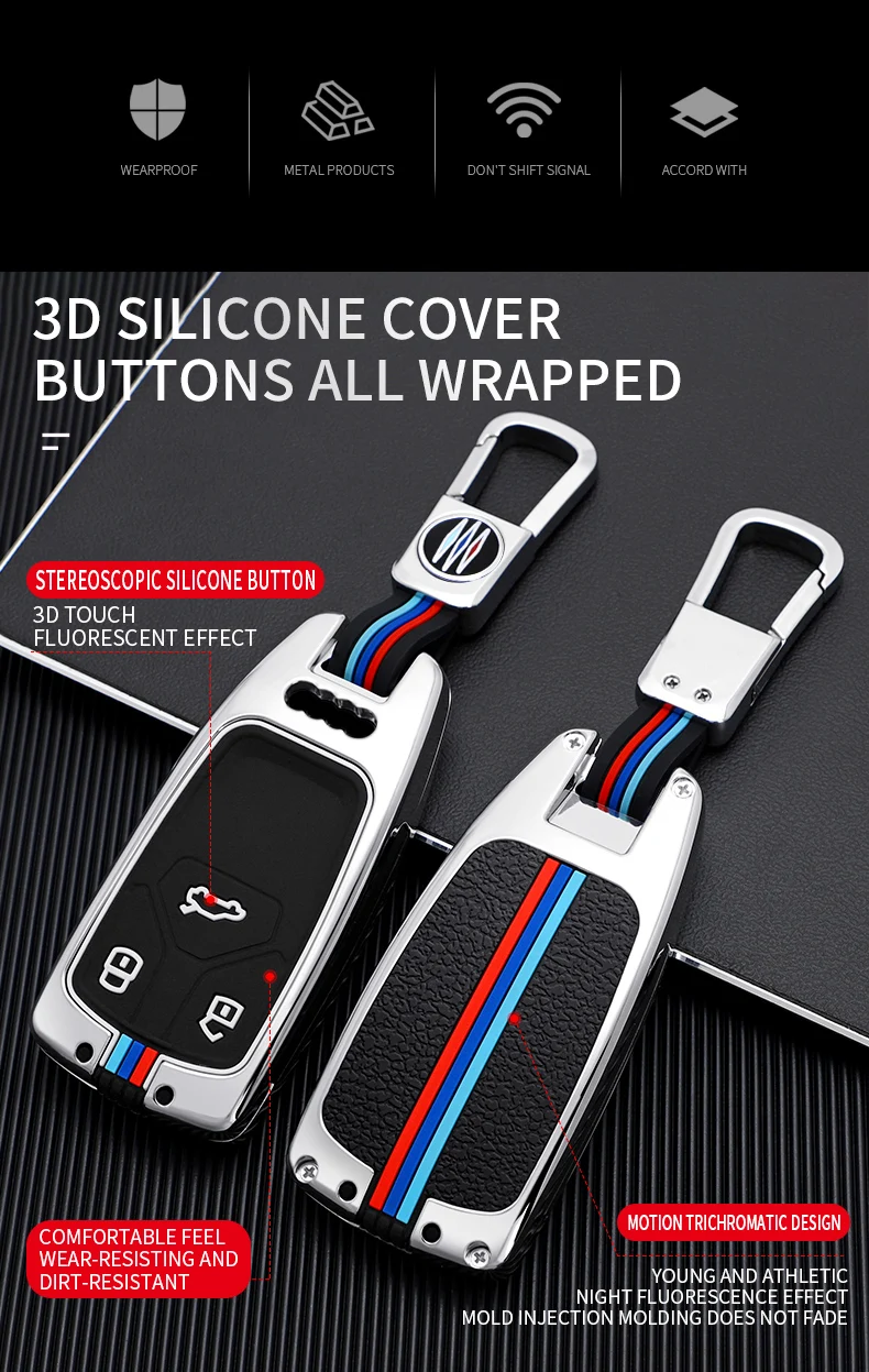 Custodia/cover per Chiave/telecomando in lega di zinco per AUDI A4 A4L A5 Q5 Q7 TT 2016 2017 portachiavi 2016 2017 2018 Styling - H482e22a6d8644680985db39e5644bad7f