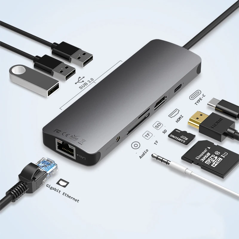 Тип-c ноутбук смарт Док-станция для подзарядки телефона 9 в 1 USB HDMI адаптер совместимый для Macbook Hp Dell lenovo samsung huawei Xiaomi