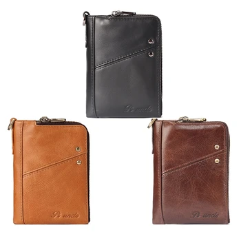 

PI UNCLE Leather Men's Short Wallet Double Zip Multi-Card Holder Clutch Bag Ladies Mini Card Holder Card Holder