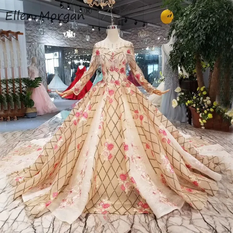 Красочное Элегантное свадебное платье Vestidos De Novia Ball арабское вечернее платье 2019 вырез лодочкой Бисер Аппликация Кружевное Свадебное