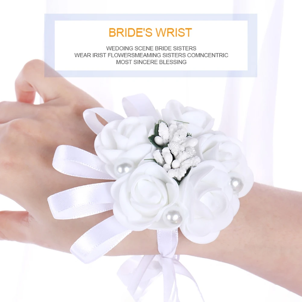 2 PCS Wedding Wrist Corsage Party Beautiful Hand Ribbon Flower Bridal Bridesmaid Wrist Prom Wedding Party Decorations Blue