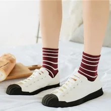 Милые хлопковые женские впитывающие влагу дышащие носки в консервативном стиле; сезон осень-зима; Новинка; носки в полоску; Лидер продаж