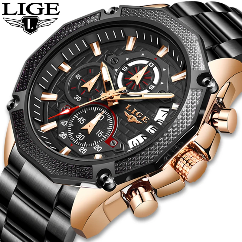 Relogio Masculino LIGE модные брендовые мужские часы, полностью стальные бизнес кварцевые часы, военные спортивные водонепроницаемые часы для мужчин