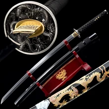 Masahiro chińskie miecze T10 stalowe gliniane hartowane ostrze Hamon prawdziwe Catana ręcznie pełne Tang latający smok dekoracji miecze tanie tanio CN (pochodzenie) Japonia W stylu japońskim Drewna Tv movie postaci