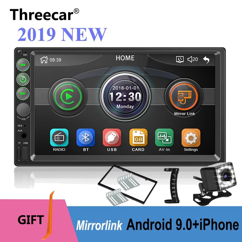 

2Din Car Radio 7" HD Multimedia MP5 Player Bluetooth Mirror Link Android 9.0 Steering Wheel Control Support Rear View Camera