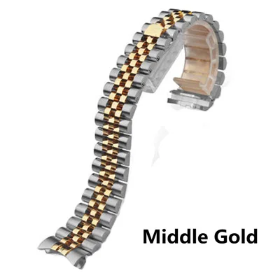 Для мужчин и женщин 13 мм 17 мм 20 мм бренды серебро золото из нержавеющей стали ремешки для часов Замена ремешка для DATEJUST ролевые часы браслет - Цвет ремешка: Middle Gold