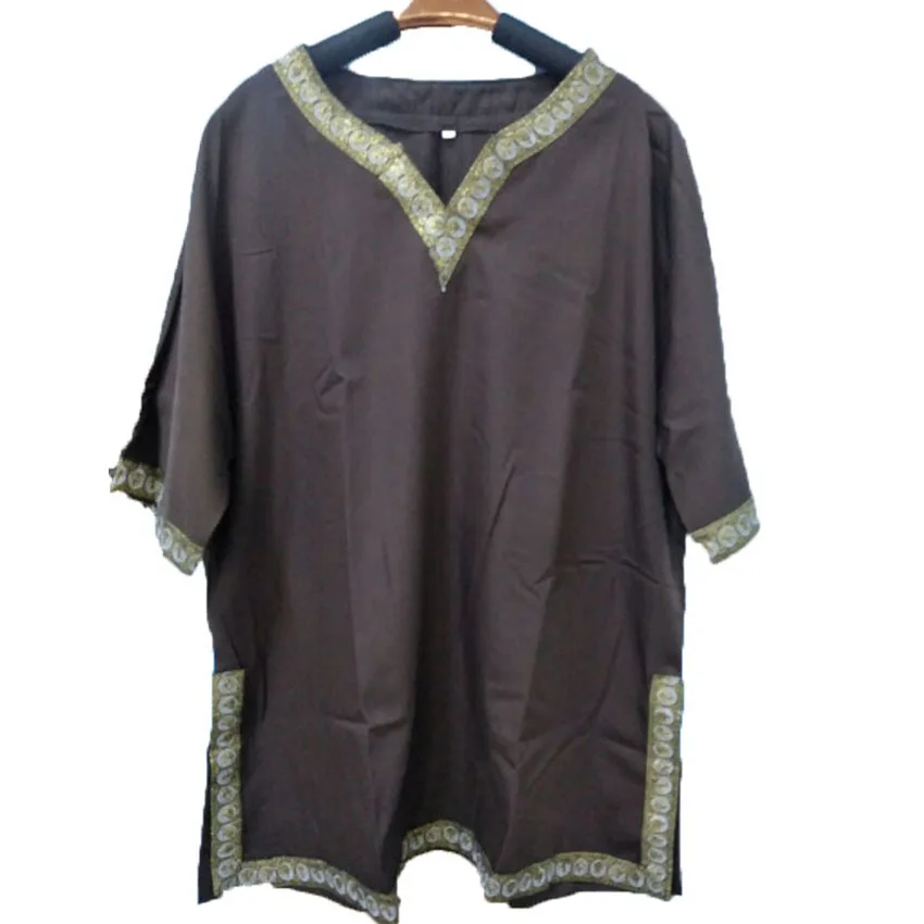 Male Viking Pirate Knight Warrior Cosplay Costume - Adult Renaissance Carnival Clothing V-neck Cotton Top Tunic image 3